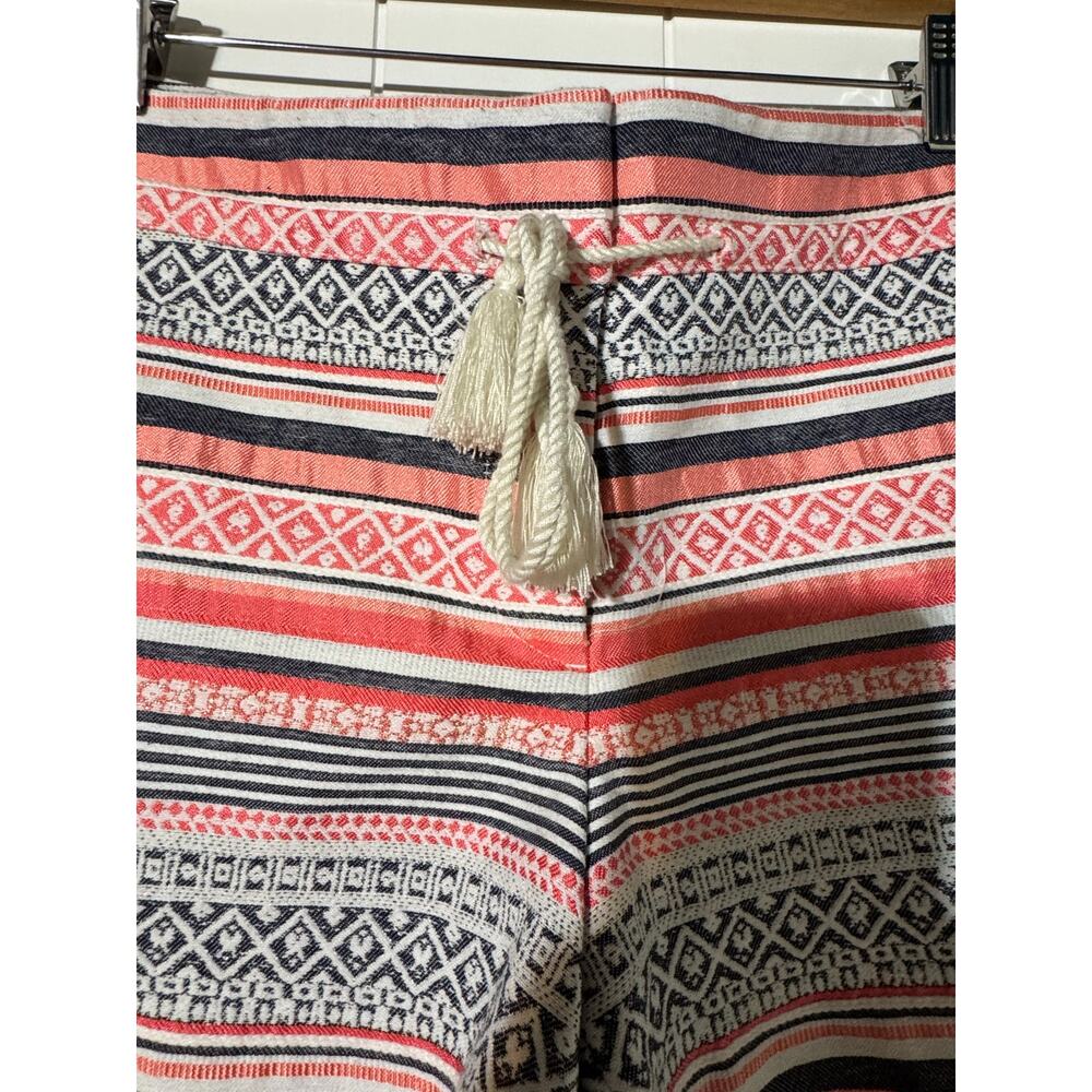 LOFT Riviera Jacquard Stripe Shorts Size 6 Tassel Tie Cotton Blend Boho - Picture 7 of 12